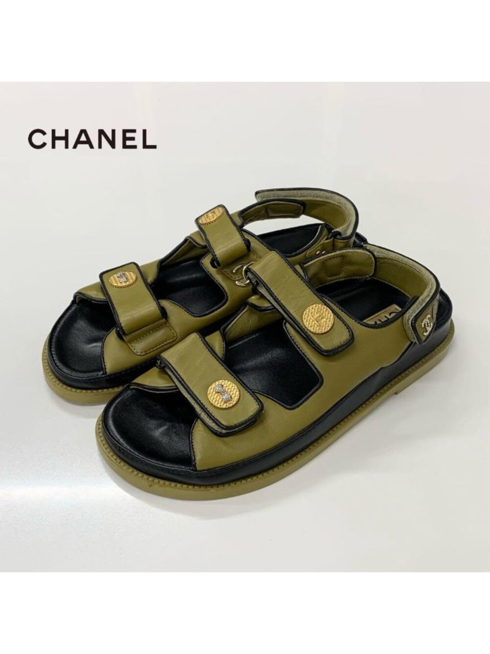 Chanel Leather CC Logo Clover Rhinestone Sandals
